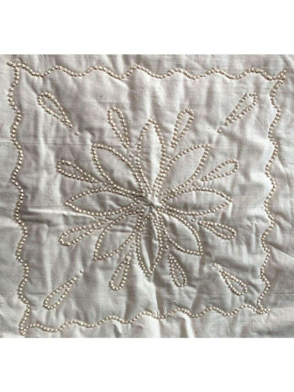 18 x 18 Snowflake Candlewicking Stamped Cotton Muslin Quilt Block Fabric